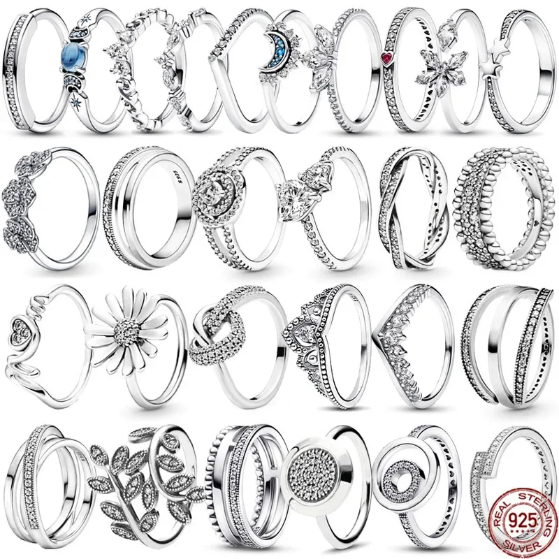 Anillo De Plata De Ley 925 Con Forma De Corazon Para Mujer, Joyeria De Lujo, Exquisito, Clalsico, Brillante, Corona, Regalo, Nuev