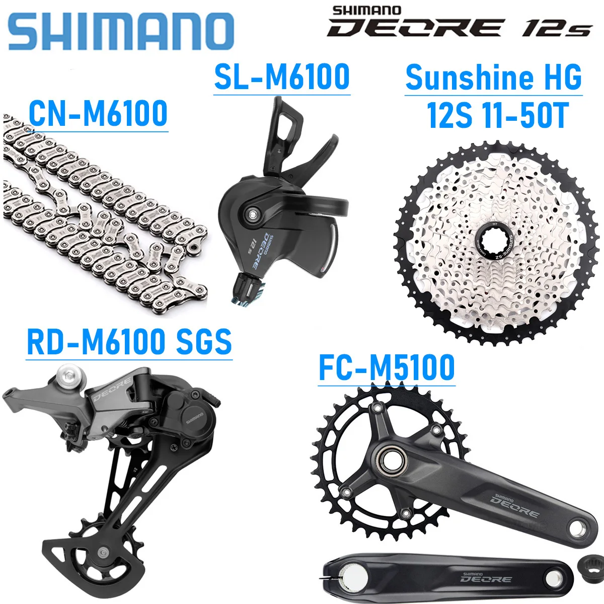 Shimano Deore M6100 12速セット11-50T Shimano Deore M6100 12 Speed Groupset MTB 12V Gear Set 12S