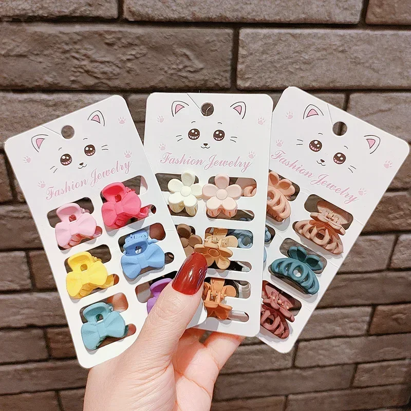 6pcs 서리로 덥은 작은 머리 발톱 여자 여자 앞머리 머리핀 캔디 컬러 기하학 머리 사이드 클립 미니 발톱 머리 발톱 클램프 선물