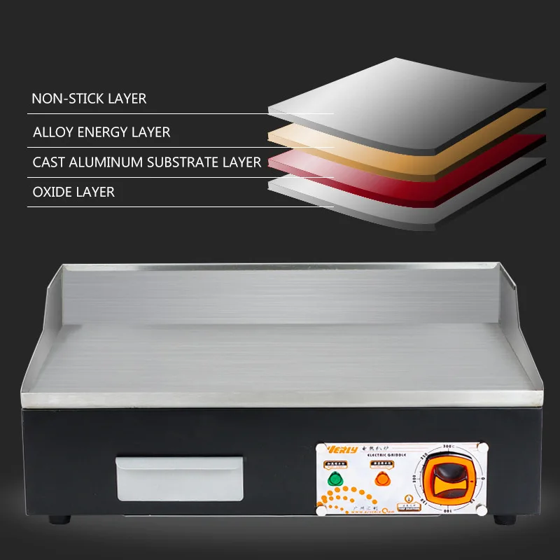 Commercial Electric Grill Skillet Stainless Steel Electric Griddle Grooved & Flat Large Hotplate Teppanyaki Grill 4