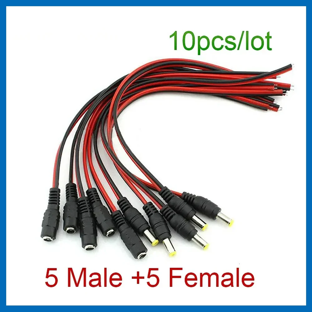 Male Female Plug DC 12V Power Pigtail Cable Jack 10pcs/Lot For Cctv Camera Connector Tail Extension DC Wire