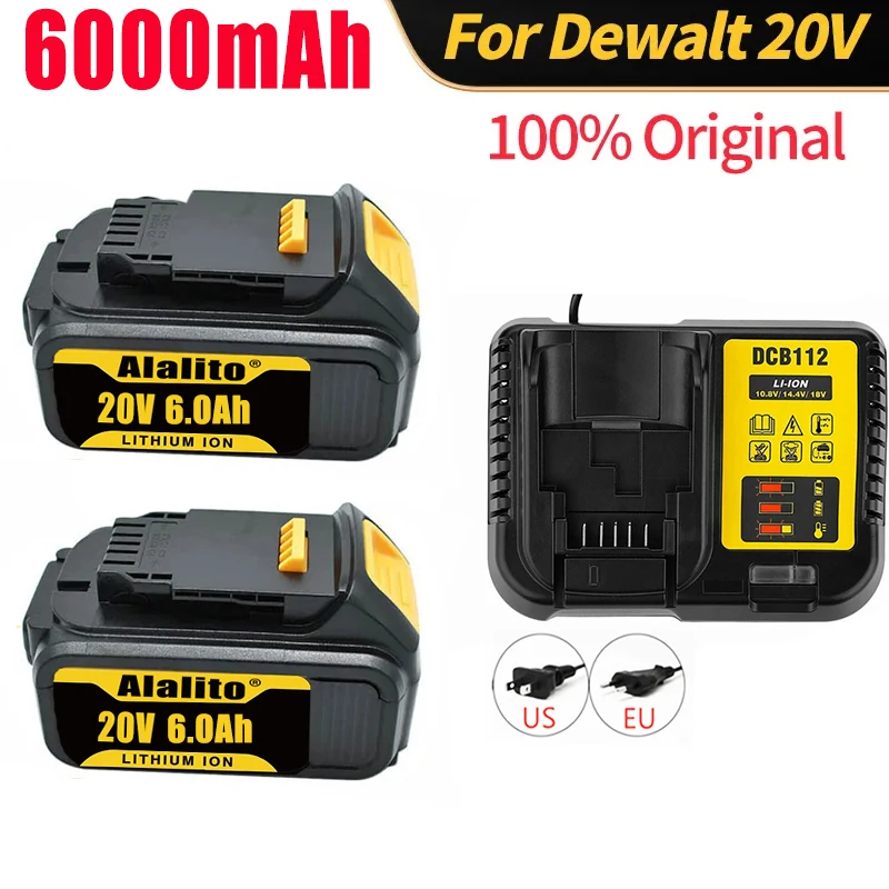 

100% Original For DeWalt 18V 6000mAh Rechargeable Power Tools Battery with LED Li-ion Replacement DCB205 DCB204-2 20V DCB206