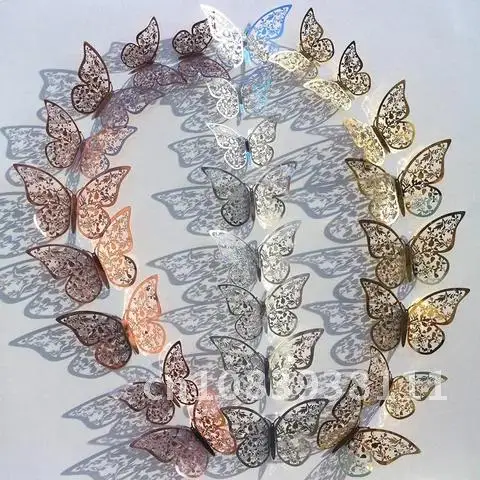 

Butterflies 12PCs/Set 3D Hollow Decorative Wall Stickers For Kids Rooms Home Decor Fridge Stickers DIY Party Wedding