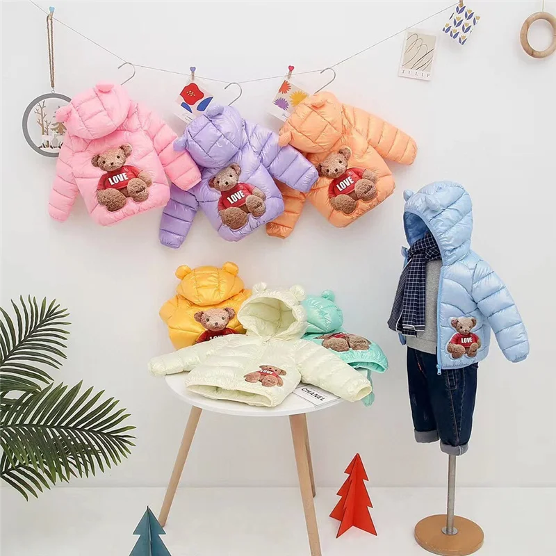 New Cartoon Bear Down Coats Winter Autumn Kids Thin Warm Outerwear Baby Girls Boys Cotton Jackets For 1-5 Years