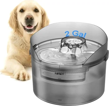 NPET Dog Water Fountain, 2 Gallon/270oz/8L Large Automatic Dog Water Dispenser with Splatter Guard for Large Dogs Multiple Pets 1