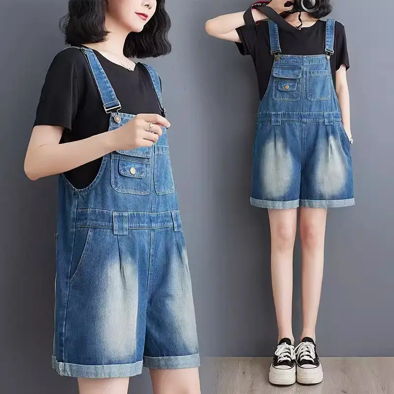 

Женский джинсовый комбинезон в стиле ретро, Свободный Повседневный комбинезон на тонких лямках, одежда для работы, шорты, K1632, лето 2024