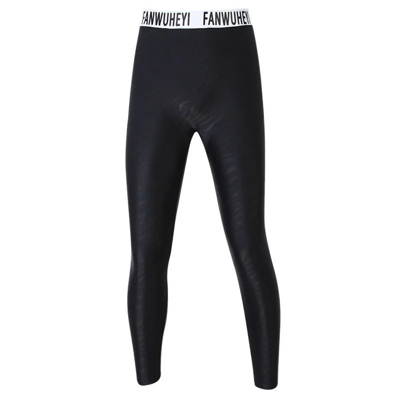 Letter Print Plus Size Swimming Leggings Men's Sports Swimwear Tight Elastic Fitness Pants