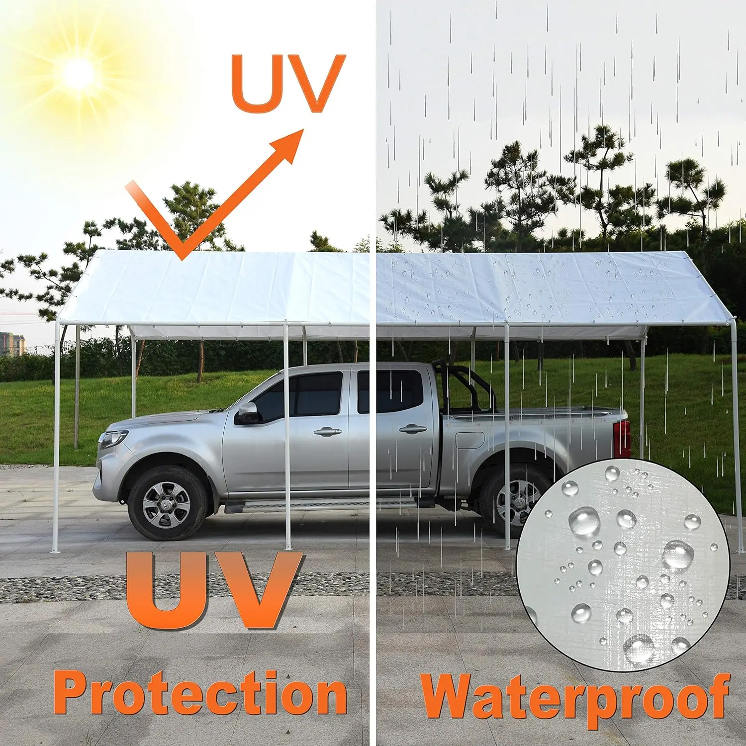 10x20ft White Carport Canopy Cover with Free Bungee Cords-Garage Shelter Tarp (Frame Not Included)