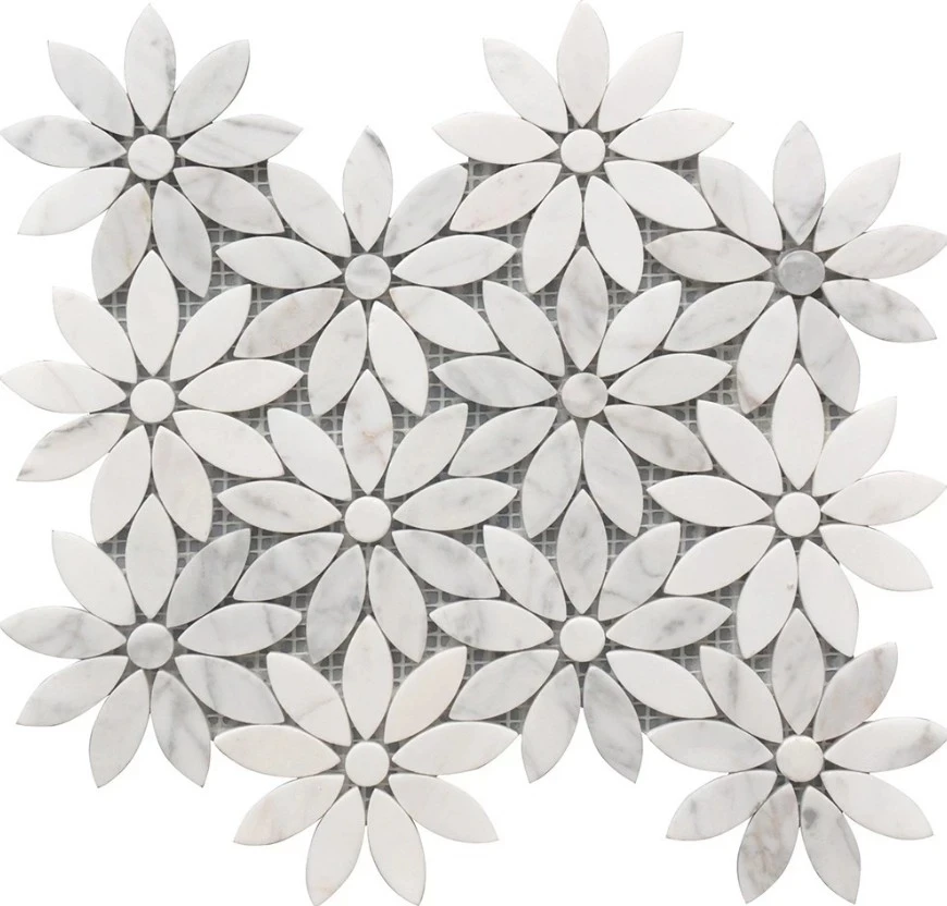 Beautiful Sun Flower Pattern Carrara White Italian Waterjet Stone Marble Mosaic Tile for Home Decoration beibehang wall paper custom photo wallpaper marble embossed flower stone pattern mosaic 3d floor painted sticker papel de parede