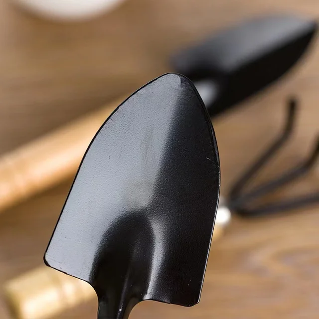 Mini Lapát Gereblye Készlet Fa Fogantyú Fémfejű Virágokhoz - Image 5