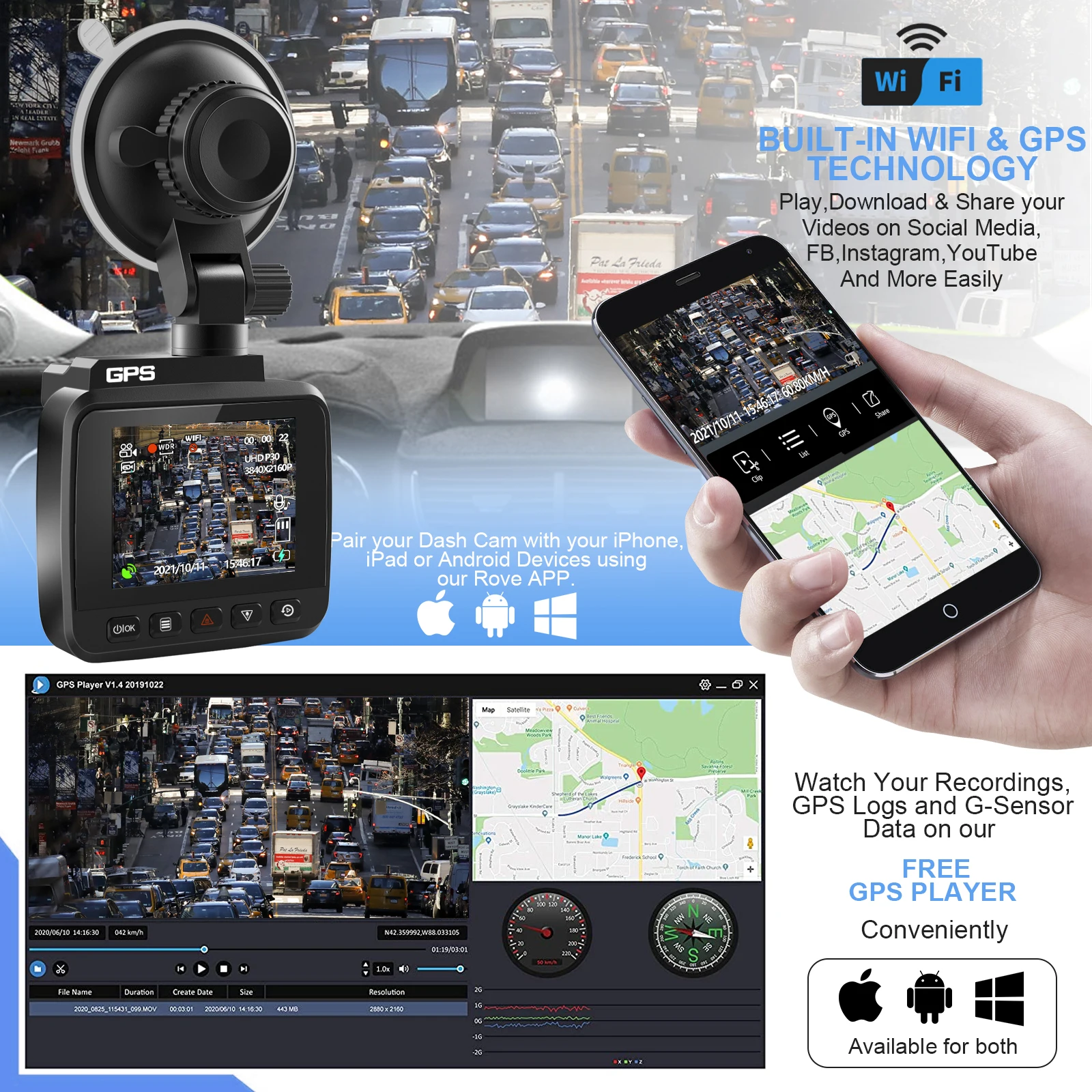 ROVE Dash Cam on X: Get a 4k dash cam with a built-in WiFi feature --  allows you to connect the dash camera to your smartphone to view, download  and share your
