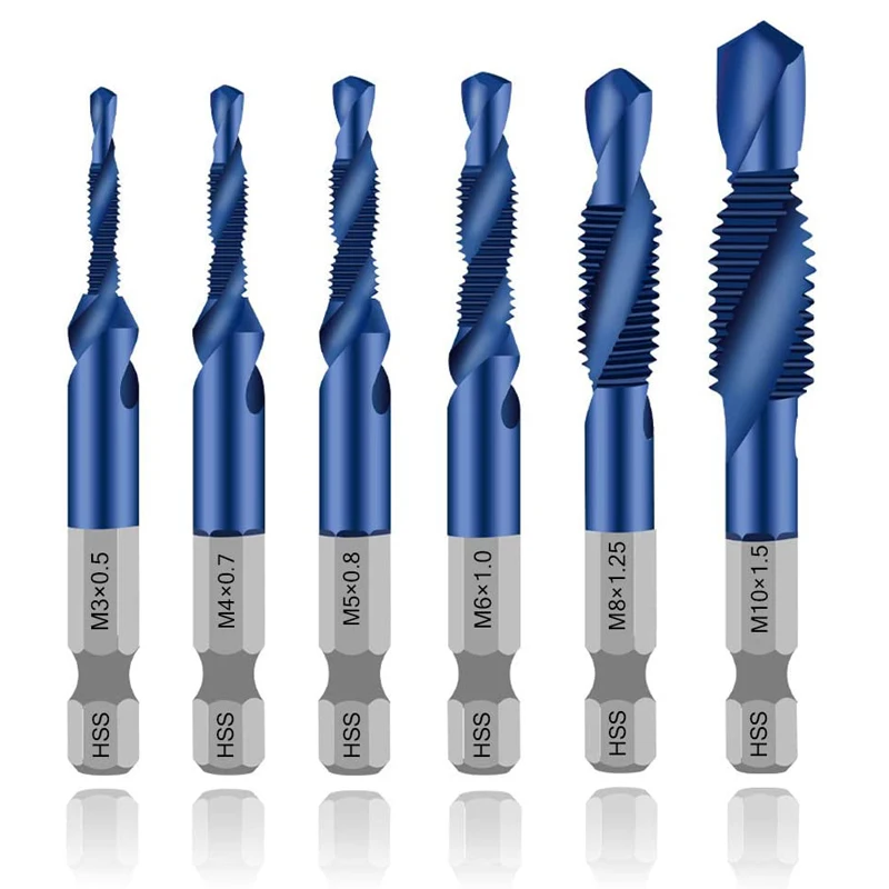 Hex Shank Titanium Plated HSS Screw Thread Metric Tap Drill Bits Screw Machine Compound Tap M3 M4 M5 M6 M8 M10 Hand Tools