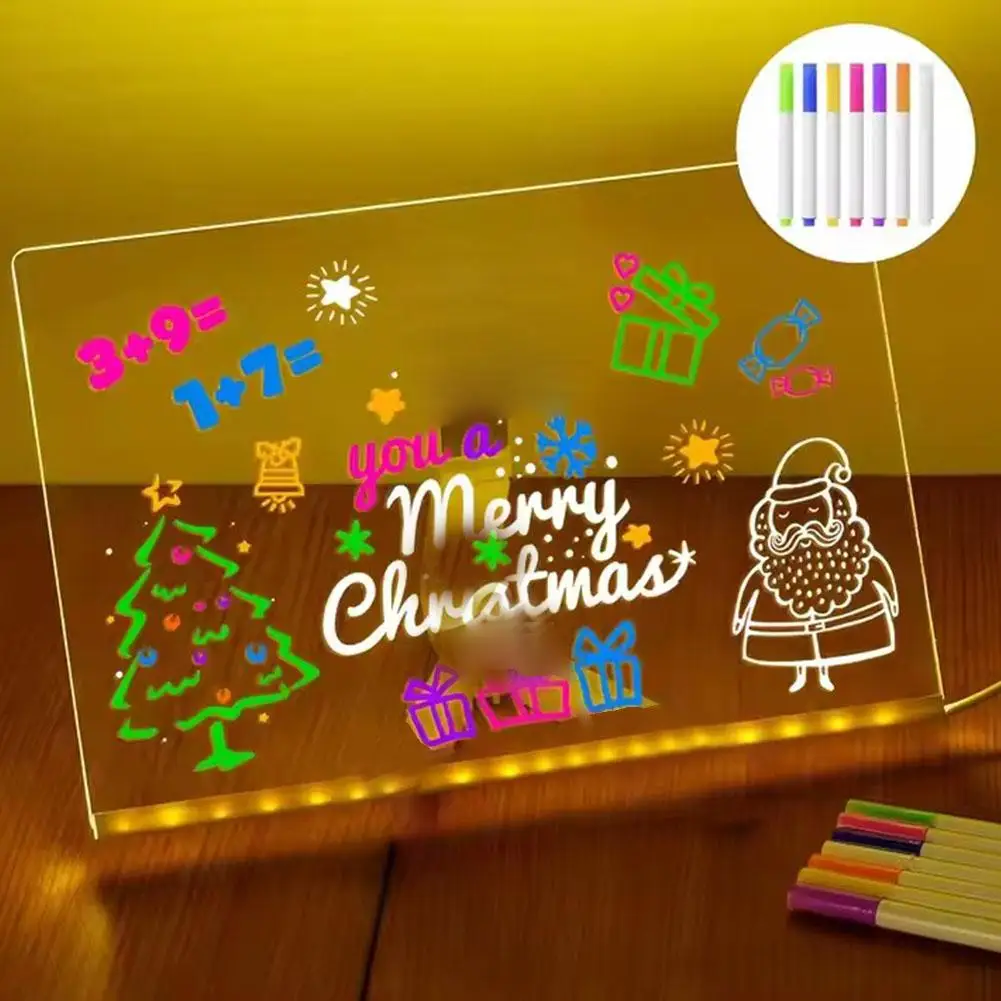 DIY 아크릴 보드 컬러펜 포함 야광 칠판 LED 노트 보드 어린이 그림 장난감 LED 그림판 야간 조명 포함 워드패드
