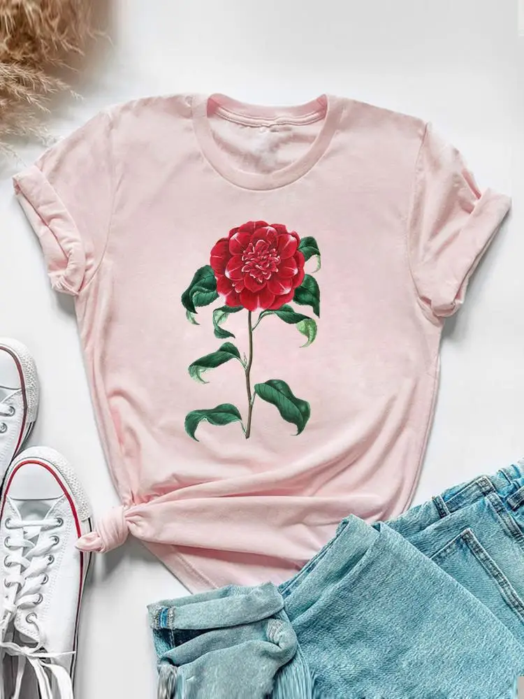 Sweet Watercolor Flower 90s Clothing Short Sleeve Tee Top Summer Graphic T Shirt Women Fashion Casual Female Print T-shirt