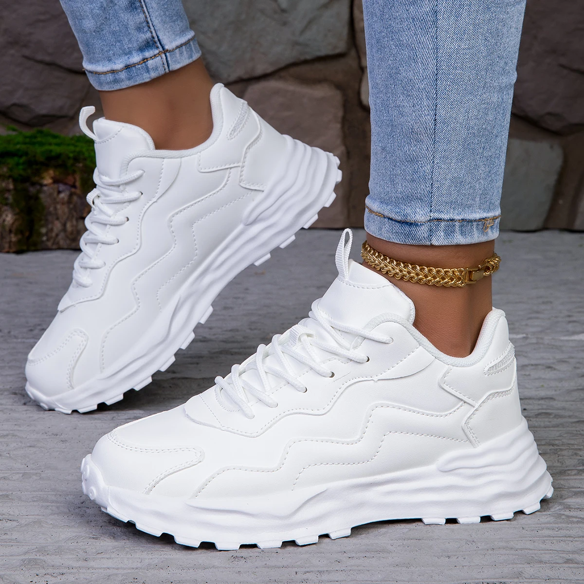 Fashion Woman Vulcanize Platform Casual Sneakers Women Flats Mesh Breathable Running Walking Shoes Chunky Sports Shoe 3