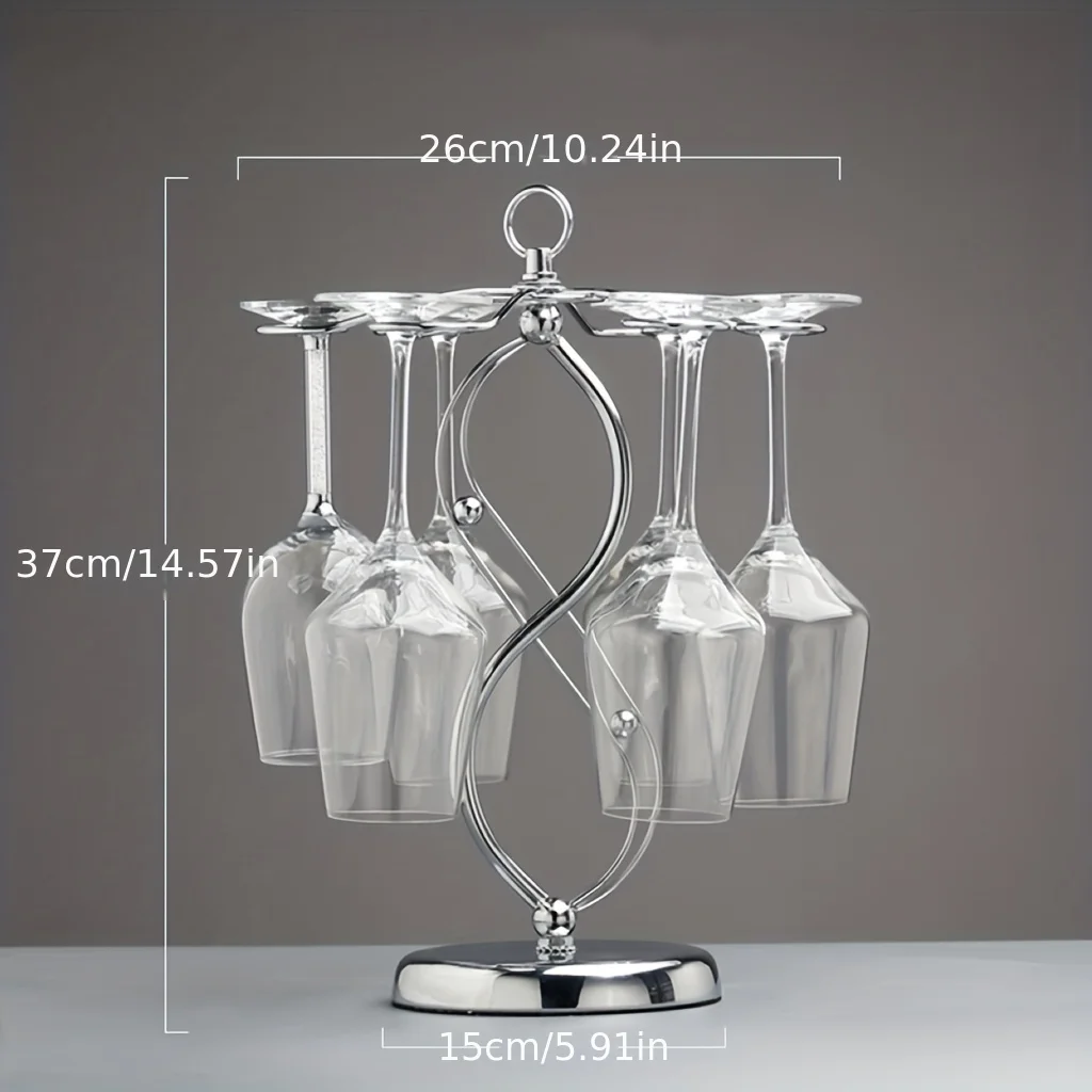 Countertop Wine Glass Holder Freestanding Tabletop Tall Glass Storage Rack with 6 Hooks (Silver) 3