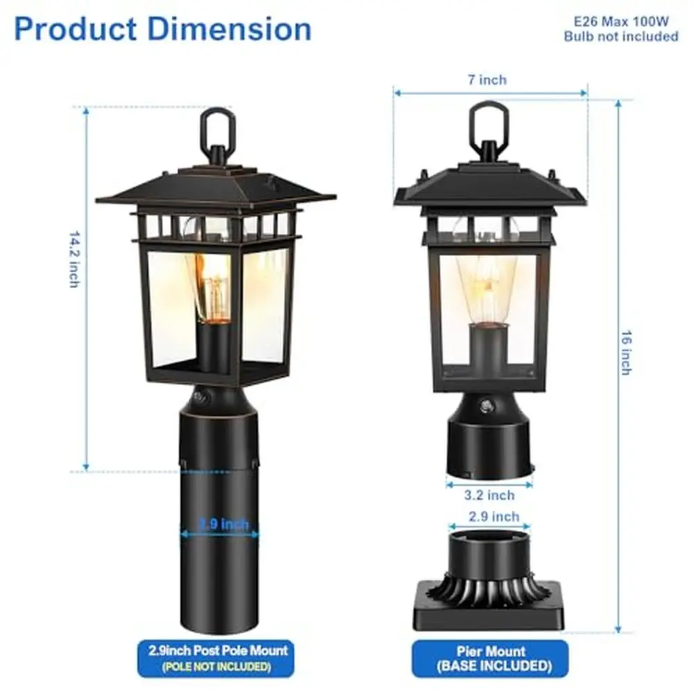 Outdoor Post Lantern Light Fixture Black Gold Roman Pier Mount Base Waterproof Pole Lamp Dusk to Dawn Sensor High Sensitivity