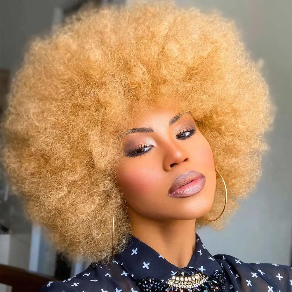 Synthetic Hair Wigs Short Afro For Black Women African Pink Fluffy Soft Cosplay Natural Hair Kinky Curly With Bangs