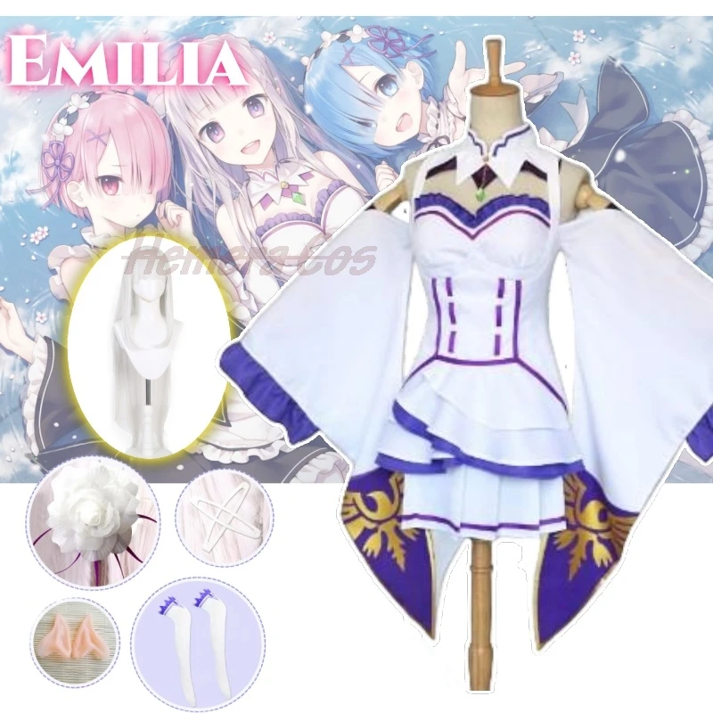 

Anime Game Re:Zero kara Hajimeru Isekai Seikatsu Cosplay Costume Isekai Seikatsu Wig Uniform Emilia Woman Halloween Christmas