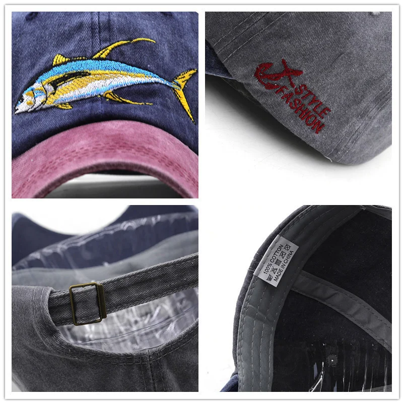 Unisex 3D fish Embroidered Fishing Baseball Caps Women's Men's Outdoor Cotton Cap Adjustable for Summer Male Hats_voghion.com