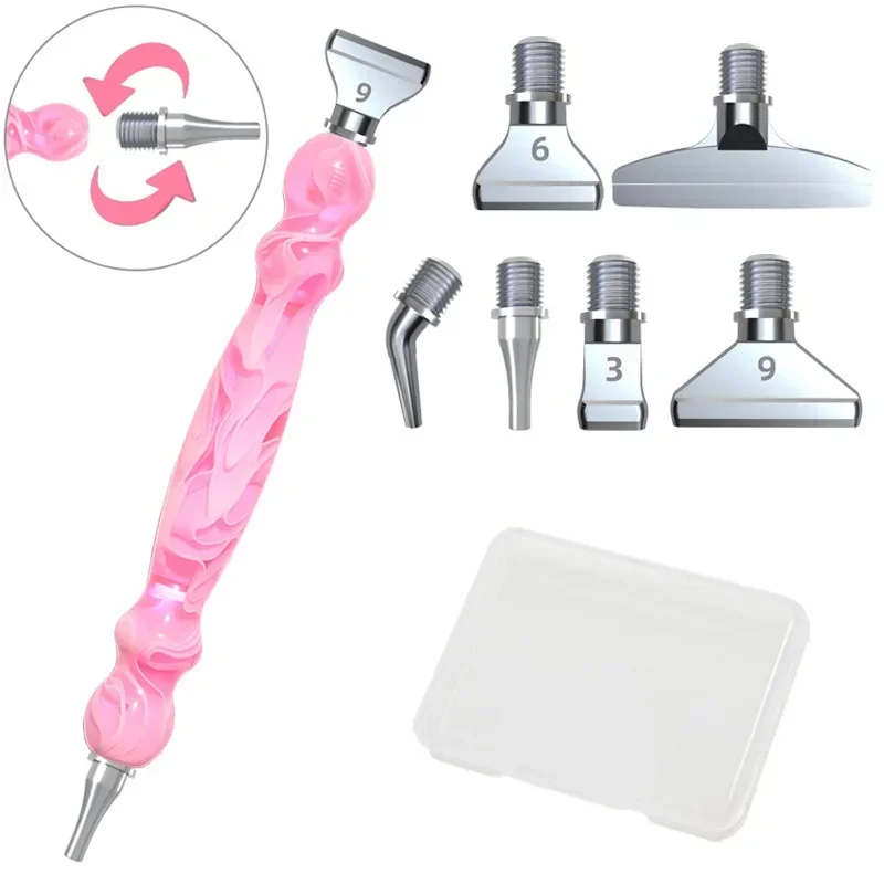 

6 Metal Heads 5D Resin Diamond Painting Pen Alloy Replacement Pen Heads Multi Placers Point Drill Pens Diamond Painting Tray Set