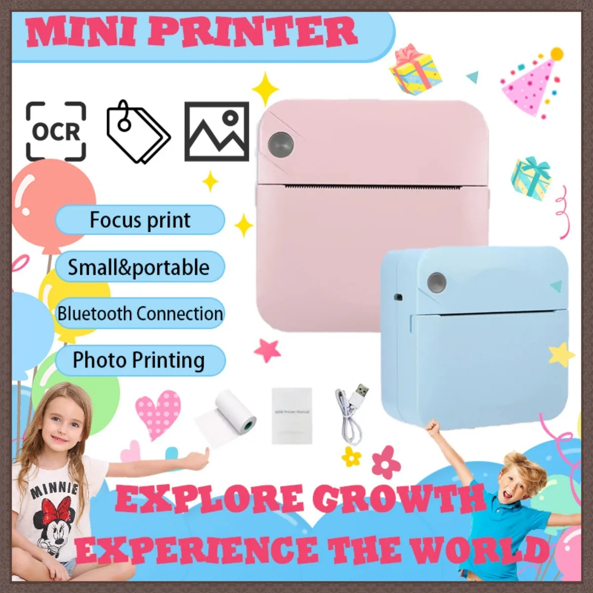 Portable Wireless Thermal Printer - Mini Desktop Photo, Journal & Study Notes Machine with USB Charging, Wireless Connectivity