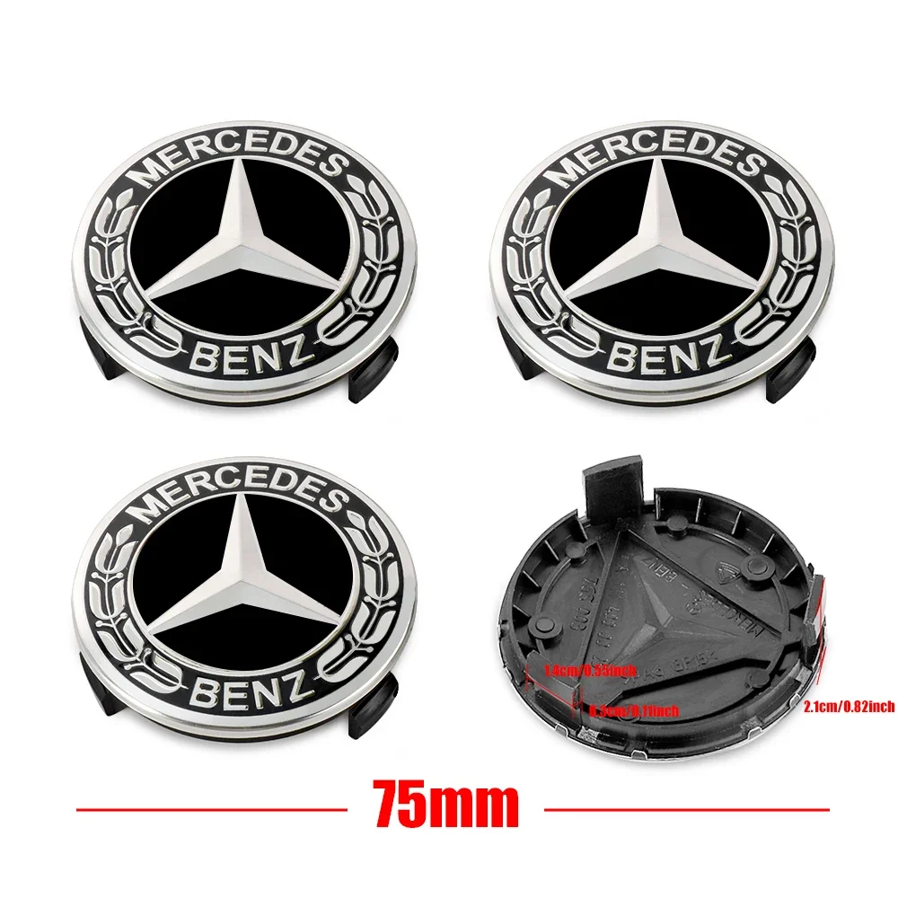 자동차 휠 센터 캡 허브 커버 배지 액세서리, 메르세데스 벤츠 AMG C E S GLE CLC 클래스 W204 W203 W205 W124 W221, 75mm, 4 개