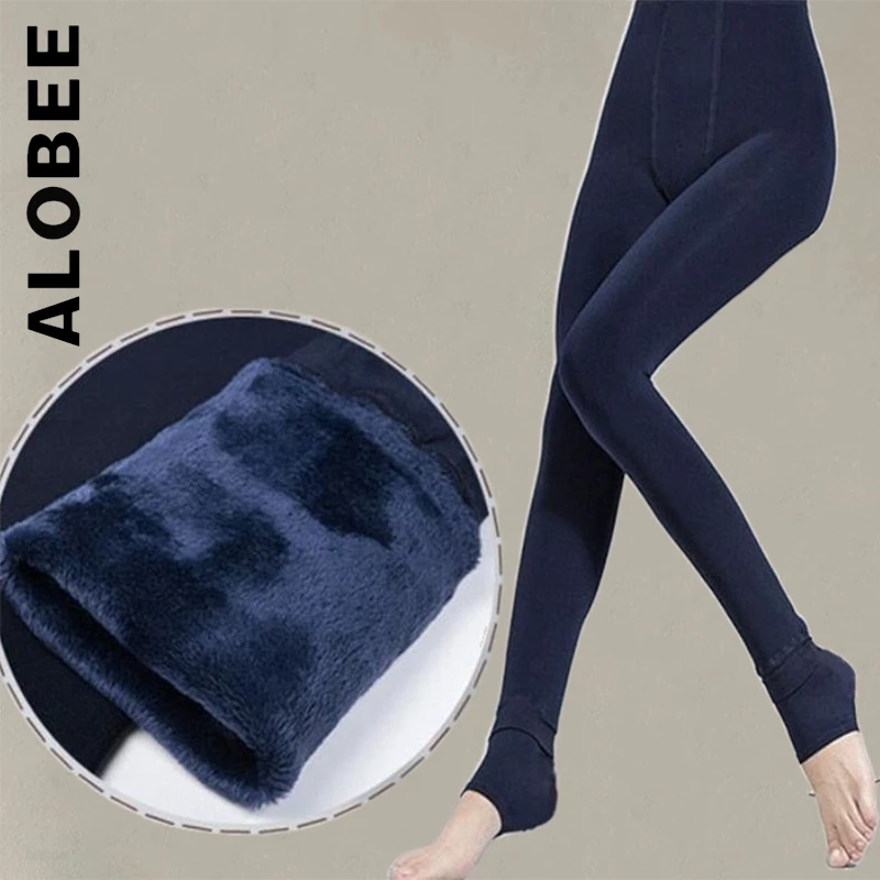 Alobee Leggings Winter Warm Women Pants Stretch High Waist Elastic Chic