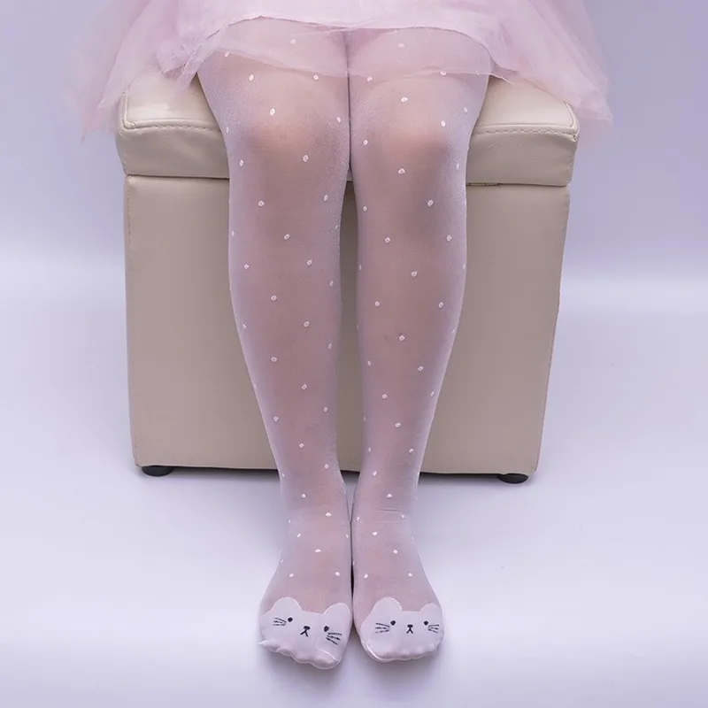 Baby Child Embroidered Cat Pantyhose Spring Summer kitten Tights Princess Girls Cartoon Thin Silk Kids Dot Dance Stockings