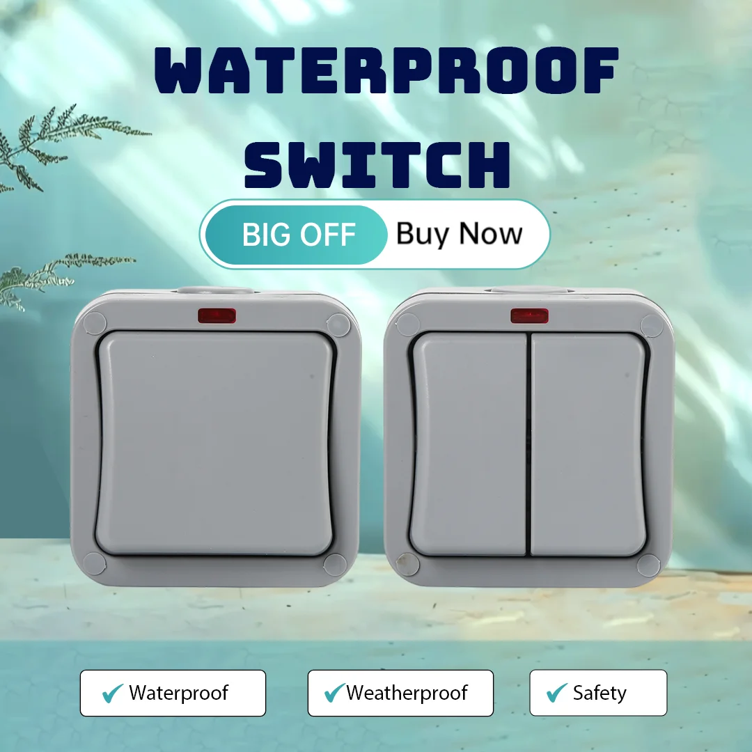 สวิตช์ไฟฟ้าติดผนังแบบกันน้ำยุโรป 2 ช่อง 2 ทาง ฟังก์ชั่นเปิด-ปิด รับน้ำหนักได้สูงสุด แรงดันไฟฟ้า 250 โวลต์ AC มาตรฐานสหราชอาณาจักร 1