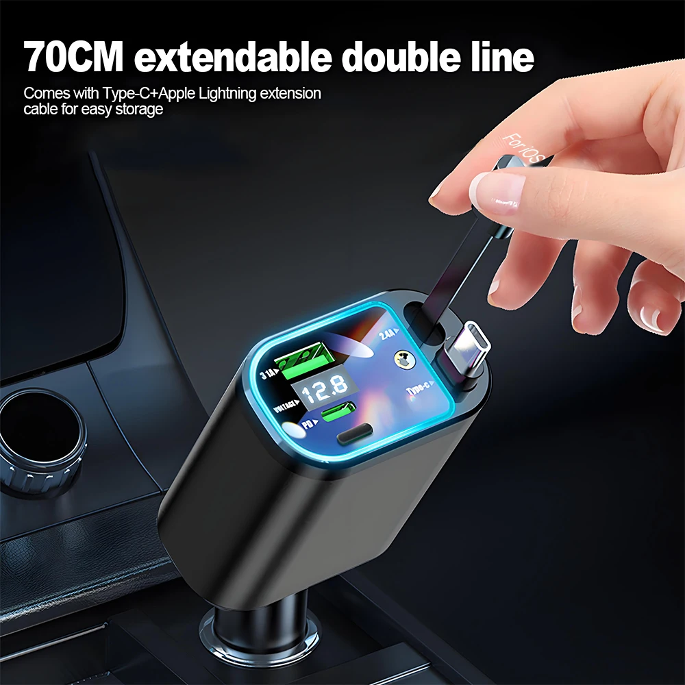KEBIDUMEI M4 Caricabatteria da auto retrattile Cavo di ricarica rapida 5 in 1 con Star Light Porta USB PD Tipo-C Adattatore di alimentazione Caricabatterie per telefono - Image 4