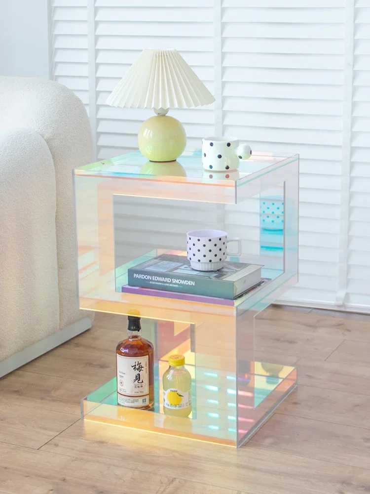 Luxury Transparent Acrylic Coffee Table Furniture,Colorful Living Room Sofa,Side Corner tables Bedroom,Square Bedside Cabinets