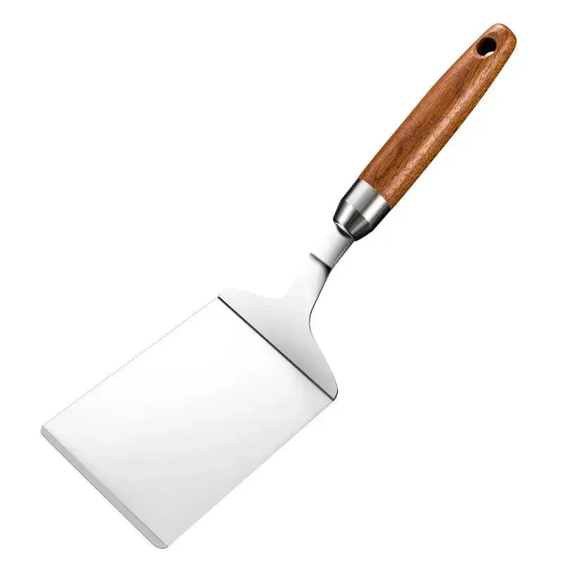 Steak Spatula Stainless Steel Square Head Cooking Spatula Wood Handle BBQ Utensils