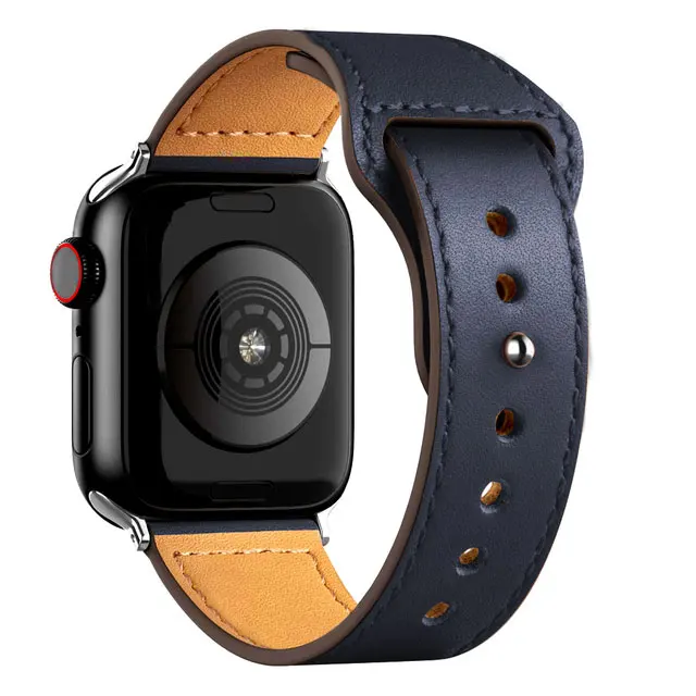 Leather strap For Apple watch band 44mm 40mm 42mm 38mm correa 44 mm wrist watchband Accessories bracelet iWatch serie 3 4 5 6 se 24 dark blue