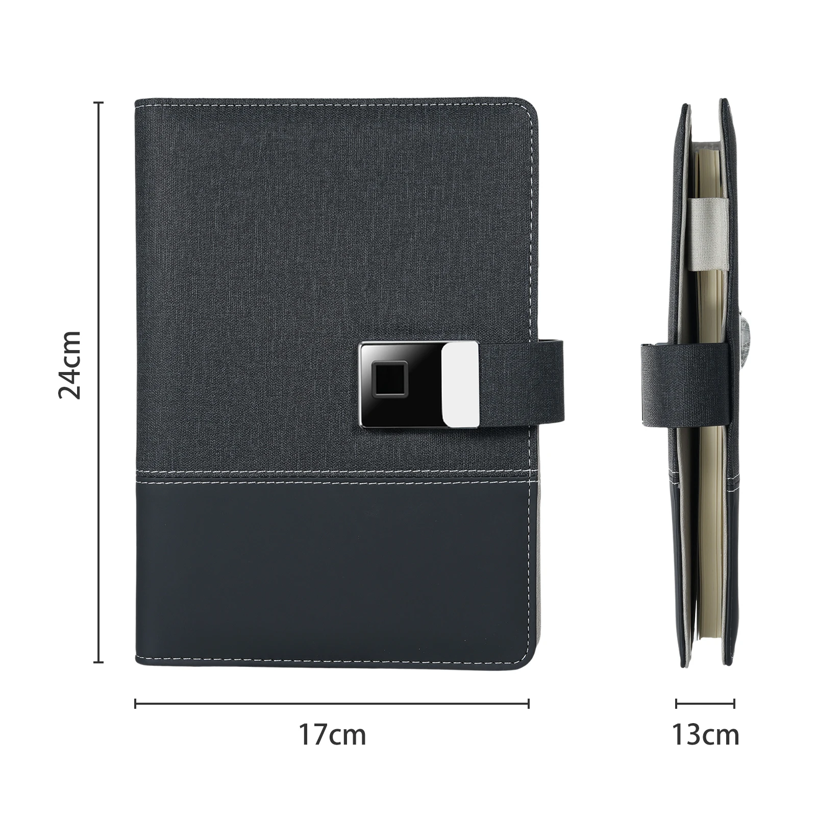 Cahier en cuir A5 avec verrouillage par empreinte digitale, clé USB haute vitesse de 16 Go, licence de journal doublée, classeur à 6 anneaux de 100 pages, 4 cartes