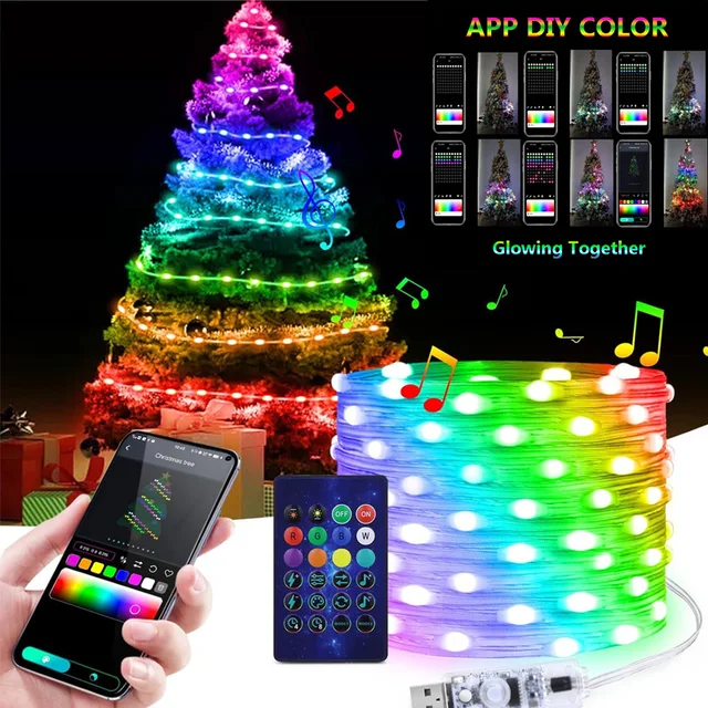 Smart LED String Bluetooth APP Control RGBIC Fairy Lights Waterproof USB Music Dream Color Light Party Room Decoration
