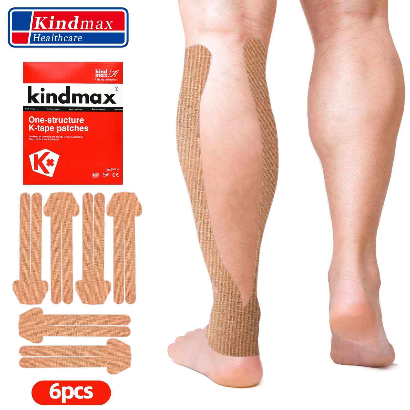 Kinesiology Tape Kindmax Pre-Cut Kinesiology Tape 6 Pcs for Knee Ankle Sports Protection K-tape Patches Preventing Injury and Pain Relief