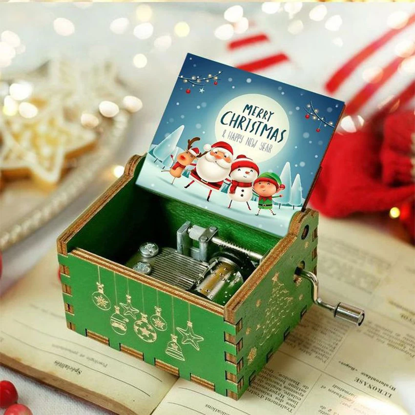 Music Box Wooden Hand Crank Anime Theme Halloween Merry Christmas Decoration Home Gift