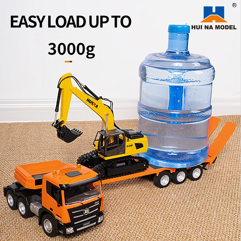 2.4G RTR 1/18 Scale Huina 1319 RC Tractor Truck And Remote Control Excavator Model with Flatbed Trailer Battery Toys Gift 2