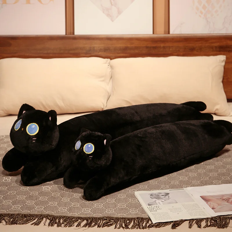 110CM Plush Toys Cute Animal Black Cat Creative Long Soft Toys Office Break Nap Sleeping Pillow Cushion Stuffed Doll Kids Gifts luxury edition single watch jewelry box with pillow leather black and white two style jewelry watch storage box