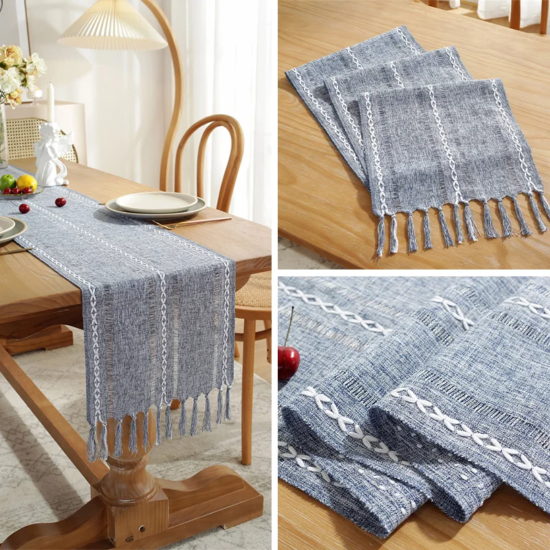 

Hand Woven Openwork Table Runner with Tassel Household American Rural Dining Table Tablecloth Wedding Party Home Decor