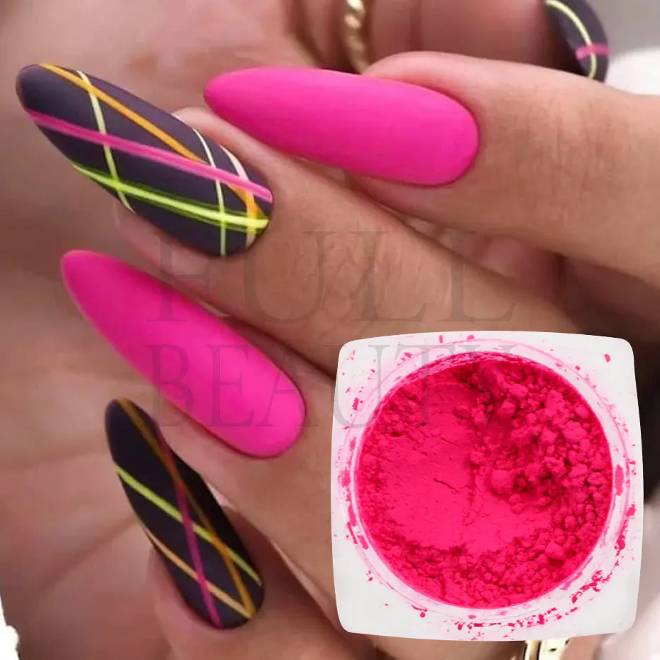 1Box Neon Powder Nails Art Bright Rainbow Fluorescent Dip Pigment Reflective Pink Yellow Summer Colorful Manicure Dust