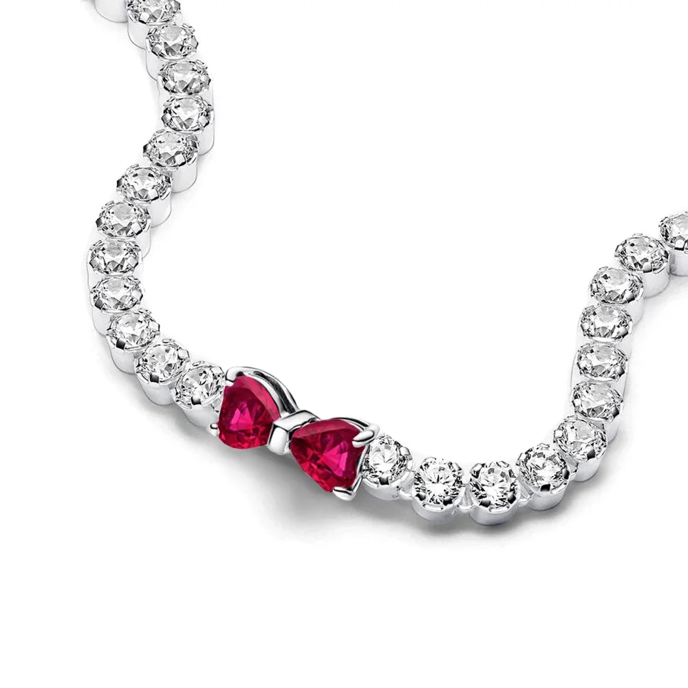 2025 Valentine New 925 Silver Pink Bow Full Diamond Bracelet Original 17-20CM Fit DIY Charm Women Birthday Jewelry Gifts 5