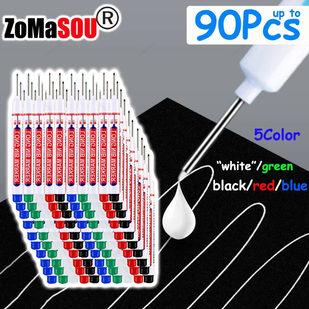 markers pen 1-90Pcs Waterproof Long Head Markers Pen 2cm Woodworking Deep Hole Marker Pens Metal Carpenter Black/Red/Blue/Green Ink
