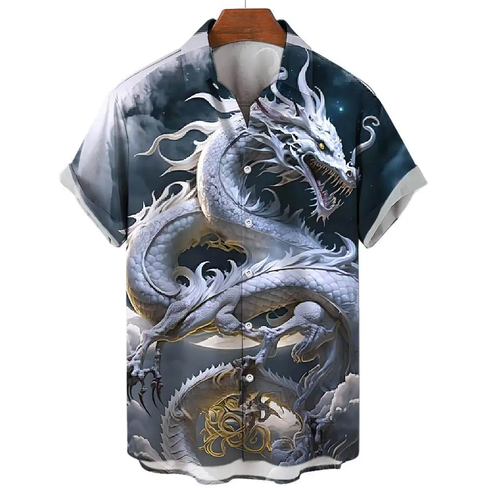 Chinese Mythology Dragon Print Summer Men's Casual Short-sleeved Shirt Street Hip-hop Trend Tops Oversized T-shirt Size S-5XL 4