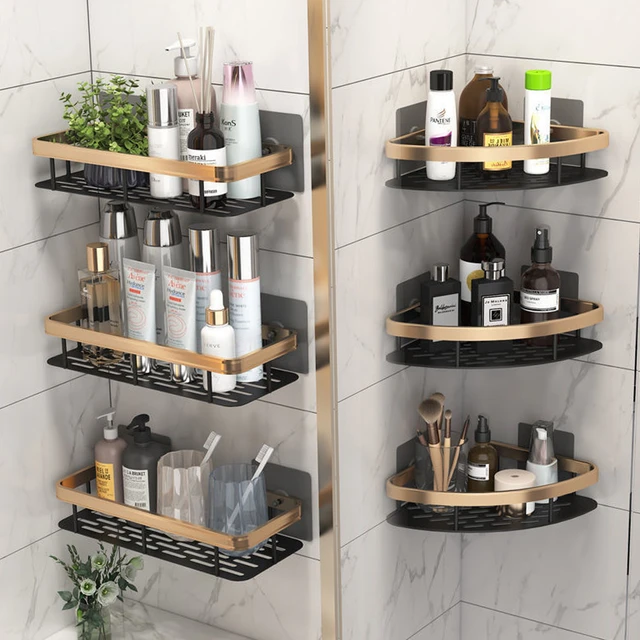 Self Adhesive Bathroom Shelves Corner Shower Shelf Aluminum Wall Shampoo Storage  Rack Holder Kitchen Bathroom Accessories Black - AliExpress