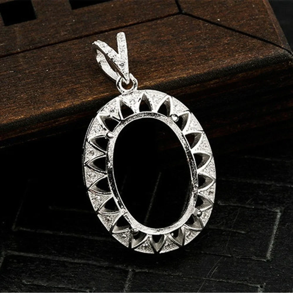 

Pendant Blank (13x18mm Oval Blank) White Gold Plated 925 Silver Zircon Pave Pendant Base Oval Cabochon Pendant Setting P338B