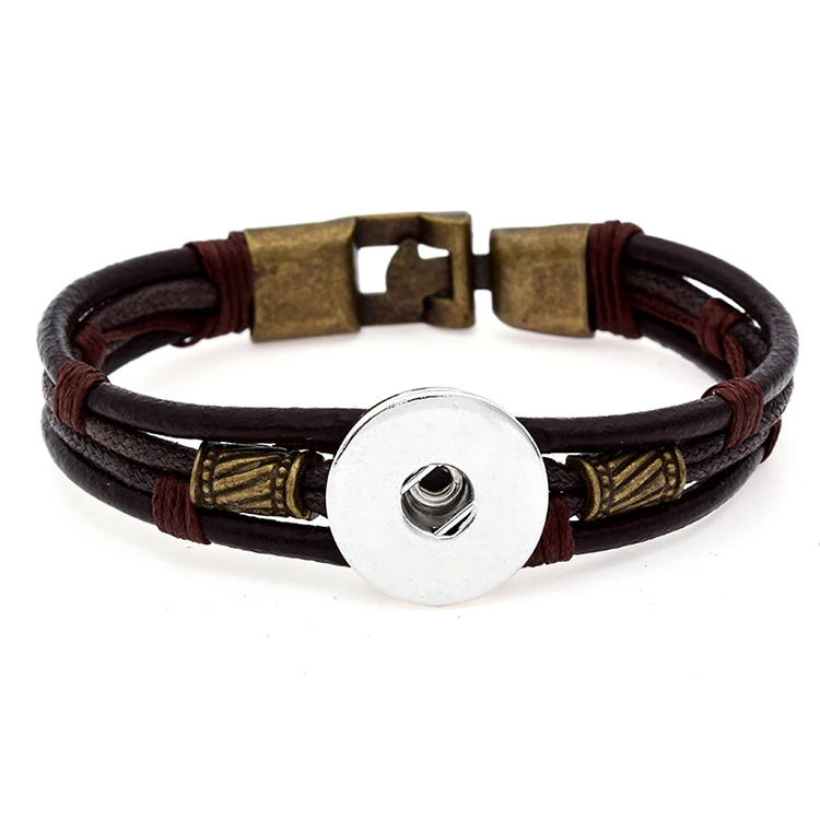 10pcs Handmade Brown Black PU Leather Snap Button Bracelet for Women Men Fit DIY 18mm Snap Buttons Jewelry