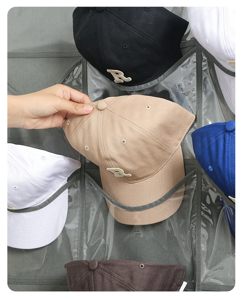 Rwvbm Organiseur De Casquettes De Baseball 24 Poches Sur Porte Mural Porte-Chapeaux Poches En PVC Transparent & 3 Crochets En Métal 65 Pouces X 26 Pouces Tient 24 Casquettes Tissu Non Tissé