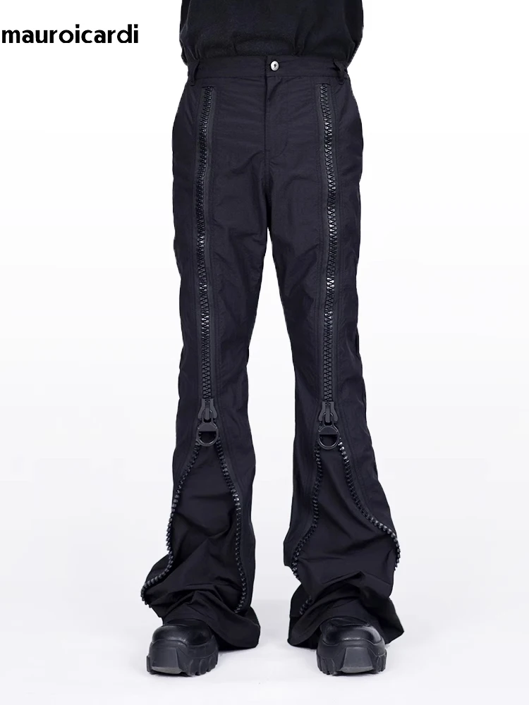 Mauroicardi Autumn Cool Flare Pants for Mens Zippers Dark Academia Aesthetic Clothes Streetwear Floor Length Trousers men casual pants